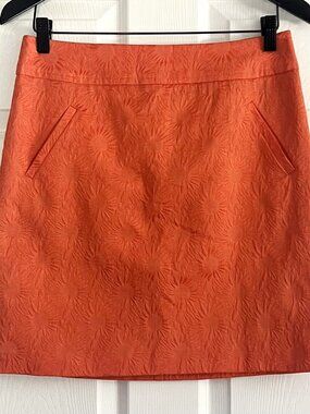 Anthropologie 9-H15 STCL coral floral jacquard pencil skirt pockets size 4